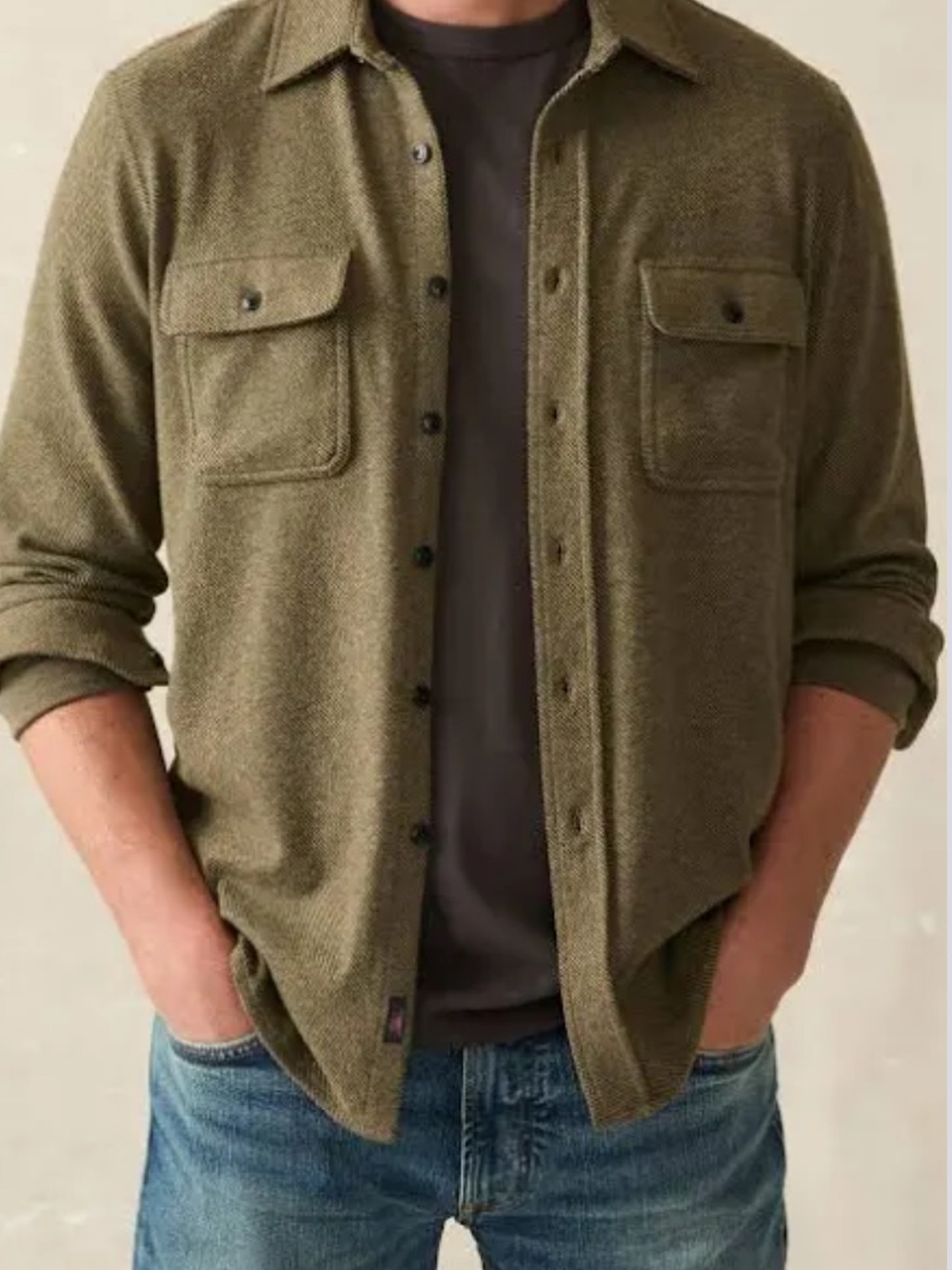 Faherty Olive Green Lightweight Shirt Jacket